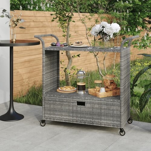 vidaXL Barski voziček s predalom siv 100x45x97 cm poli ratan Cene
