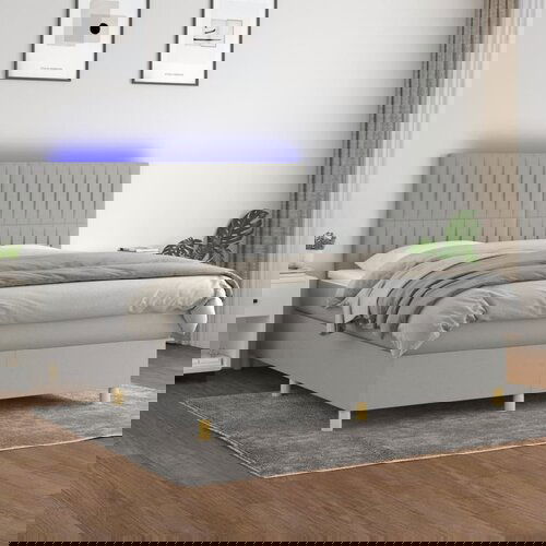 VidaXL Krevet box spring s madracem LED svjetlosivi 180x200 cm tkanina Slike