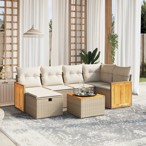 vidaXL 7-dijelni set vrtnih sofa od poliratana s jastucima bež Cijene