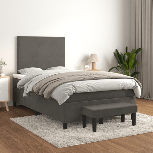 VidaXL Box spring postelja z vzmetnico temno siva 120x200 cm žamet Slike