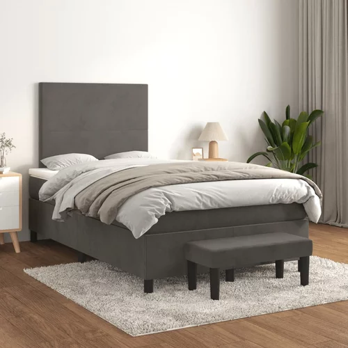 vidaXL Box spring postelja z vzmetnico temno siva 120x200 cm žamet