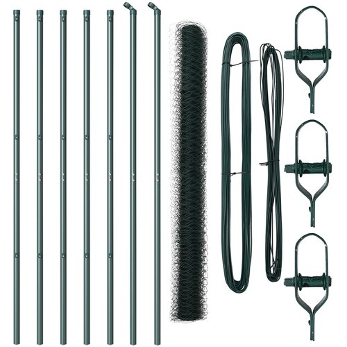 VidaXL &amp;Scaron;esterokotna Ograja Zelena 1.5x10 m Jeklo, Ograjni Stebri 7 kosov Zelena &amp;Oslash;32 mm 200 cm Galvanizirano Jeklo Slike