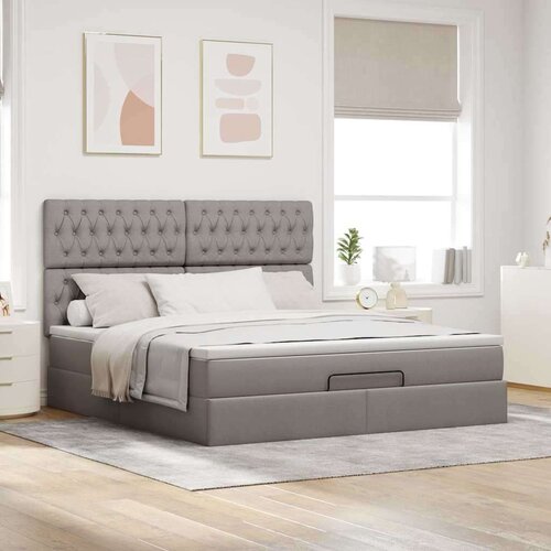 VidaXL otomanski krevet s madracem i led smeđesivi 160x200cm tkanine Slike