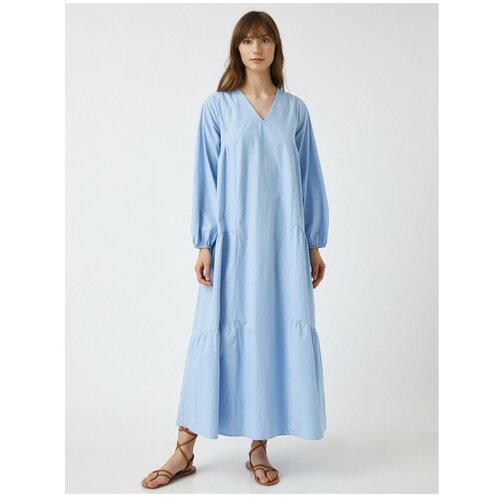 Koton V-Neck Dress Ruffle Long Sleeve Cotton Maxi Slike
