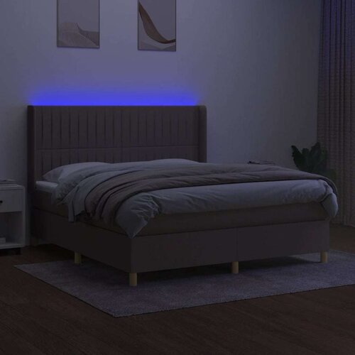  Box spring s madracem LED smeđesivi 180x200 cm tkanina Slike