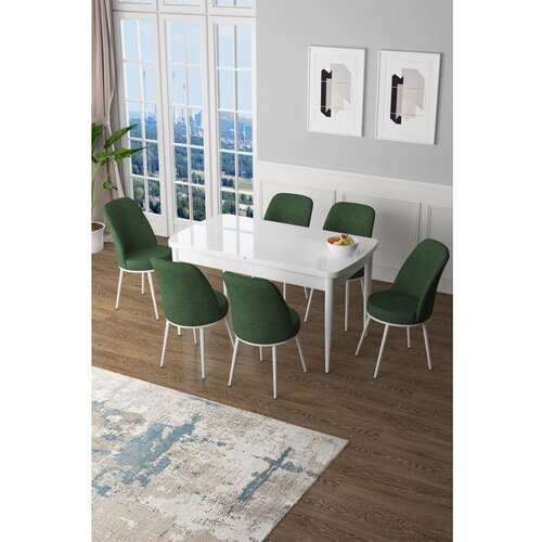 Hanah home Zen - White, Khaki WhiteKhaki Extendable Dining Table & Chairs Set (7 Pieces) Cene