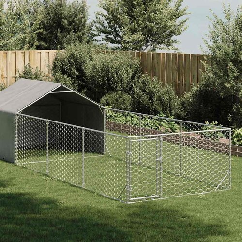 VidaXL zunanji pasji boks z izpustom 6x2x1,5 m pocinkano jeklo Slike