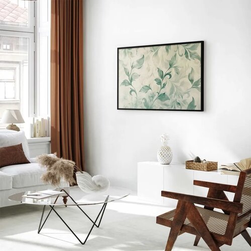  Plakat - Watercolor Green-Beige Leaves 42x29.7 Crni okvir Cene