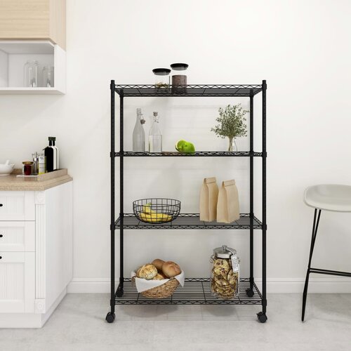 VidaXL 4-nadstropni regal s kolesi 90x35x142 cm črn 200 kg Slike