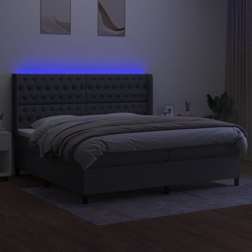  Krevet box spring s madracem LED tamnosivi 200x200 cm tkanina Slike
