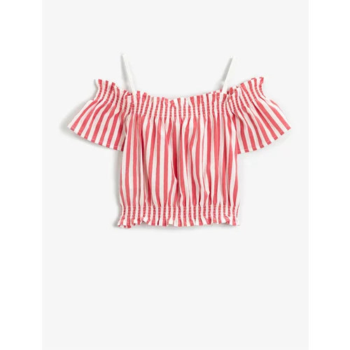 Koton Off-the-Shoulder Striped Cotton Shirt with Short Sleeves