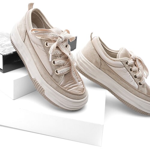 Marjin Women's Sneaker Thick Sole Sports Shoes Derivative Beige Slike