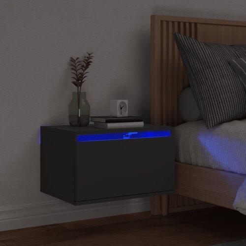  The Living Store Stenska nočna omarica z LED lučkami črna - Stenska Nočna Omarica, (21453634) Cene