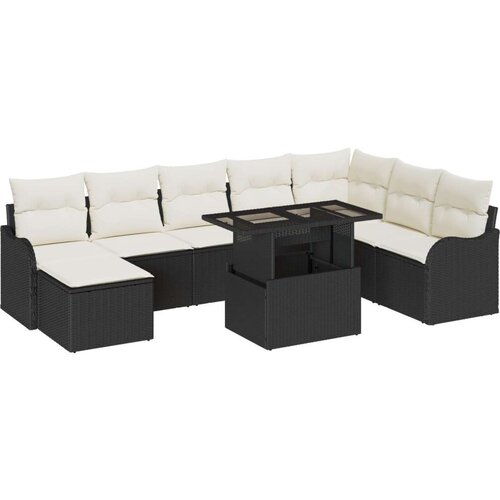 9 Komadni Vrtni Sofa Set s Jastučićima Crni Poli Ratan  2-sjedalni Vrtni Sofa s Skladištem i Jastučićima Crni Poli Ratan Cijene