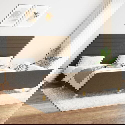  The Living Store Posteljni okvir z vzglavjem temno rjav 140x200 cm blago - Posteljni Okvir Z Vzglavjem, (21523301) Slike
