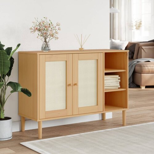  The Living Store Komoda SENJA videz ratana rjava 112x40x80 cm trdna borovina - Komoda, (21454722) Slike