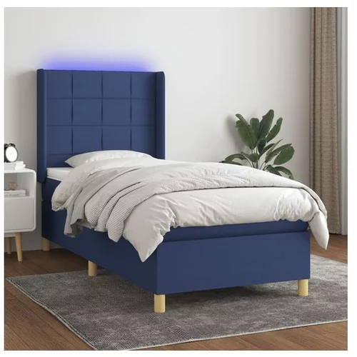  Box spring postelja z vzmetnico LED modra 100x200 cm blago