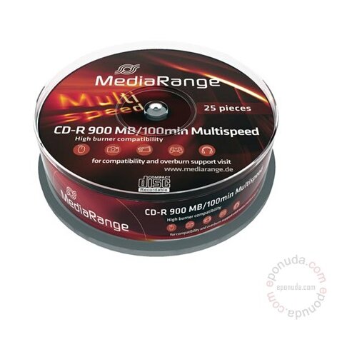 Mediarange CD-R 900MB 100MIN 25KOMADA SPINDLE MR222 disk Slike