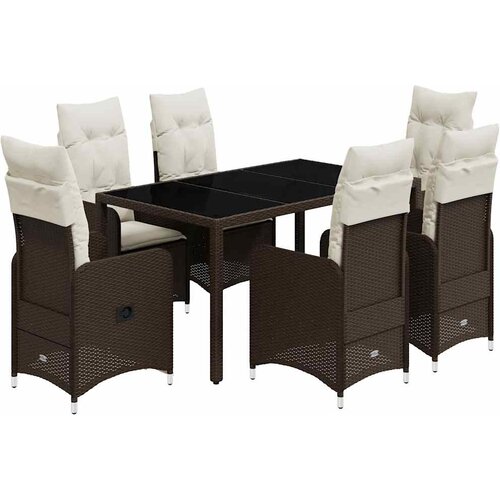  7-dijelni vrtni bistro set od poliratana s jastucima smeđi Slike