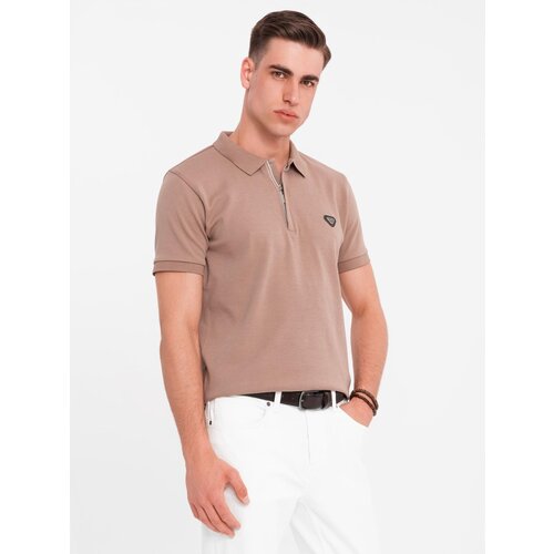 Ombre Men&amp;#039;s polo shirt with zipper neckline - light brown Slike