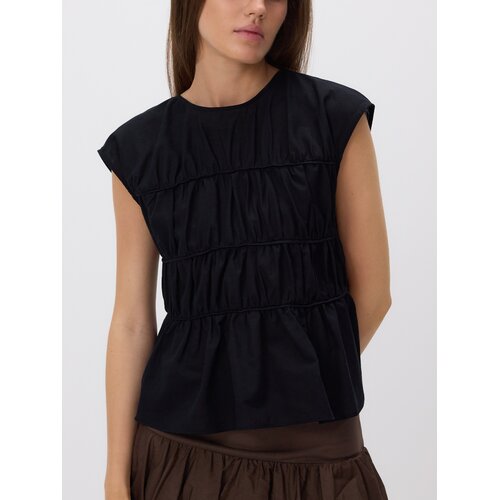 Reserved Nabrana bluza s mješavinom lana - crno Cene