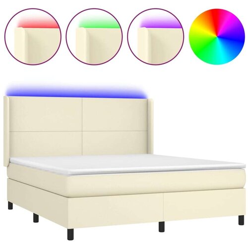  Krevet box spring s madracem LED krem 180x200cm od umjetne kože Slike