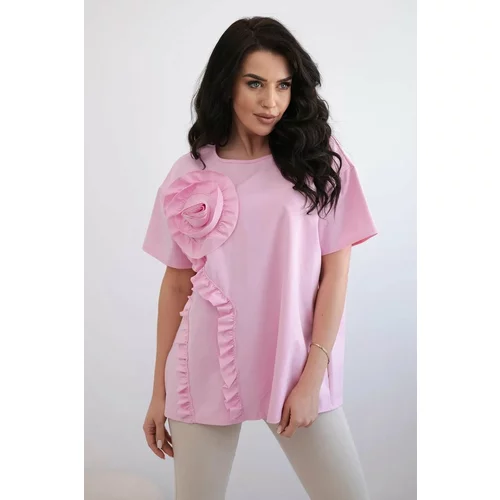 Kesi New punto blouse with decorative flower in light pink color