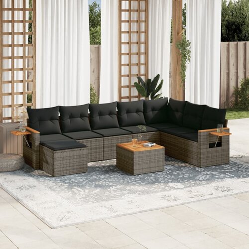 vidaXL 9-dijelni set vrtnih sofa od poliratana s jastucima sivi Cijene