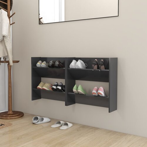  Zidni ormarići za cipele 2 kom sivi 60 x 18 x 60 cm od iverice Slike