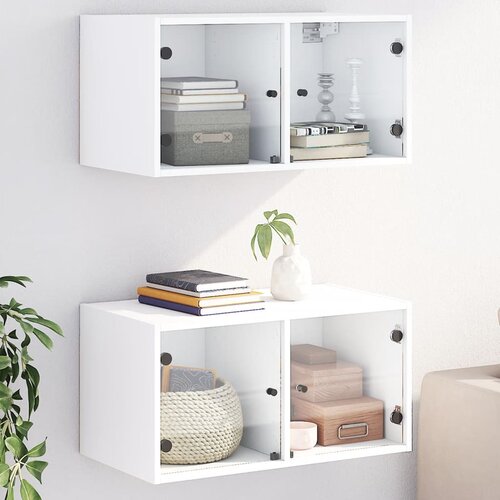  The Living Store Stenska omarica s steklenimi vrati 2 kosa bela 68,5x37x35 cm - Stenska Omarica, (21448463) Cene
