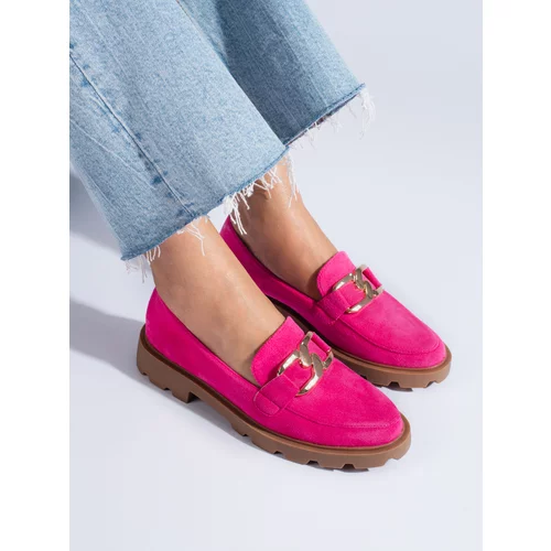 SHELOVET Suede shoes with chain fuchsia