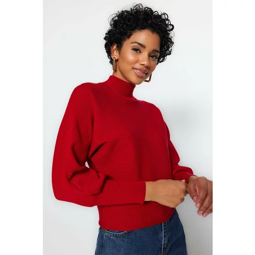 Trendyol Burgundy Soft Textured Standing Collar Knitwear Sweater