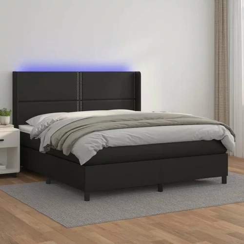  Box spring postelja z vzmetnico LED črna 180x200cm umetno usnje, (20723555)