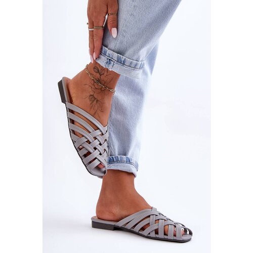 Kesi Women&amp;#039;s leather hookers with drawstrings Doralia grey Slike
