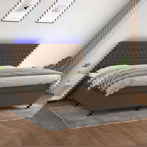  Box spring postelja z vzmetnico LED temno rjava 180x200cm blago, (20899717) Slike