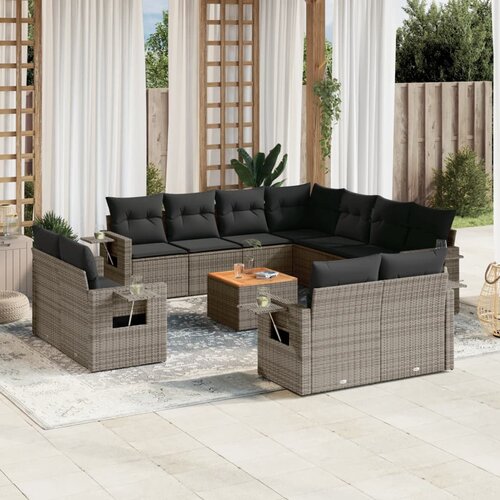 VidaXL 12-dijelni set vrtnih sofa od poliratana s jastucima sivi Slike