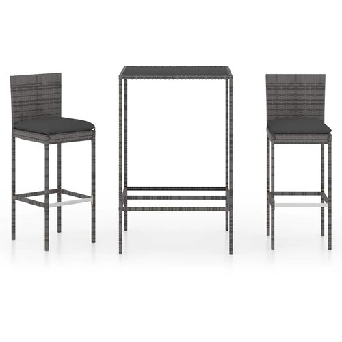  3-dijelni vrtni barski set od poliratana s jastucima sivi Siva 70 cm table length Slike