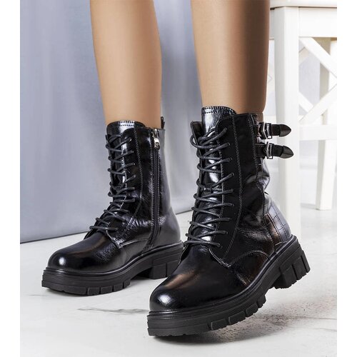 Gemre Black Patent Insulated Hiking Boots Dielle Cene