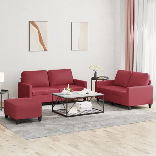  3-dijelni set sofa s jastucima boja vina od umjetne kože Cene