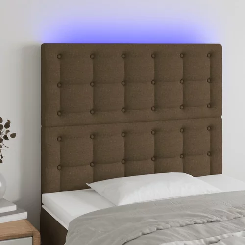 vidaXL LED posteljno vzglavje temno rjavo 90x5x118/128 cm blago