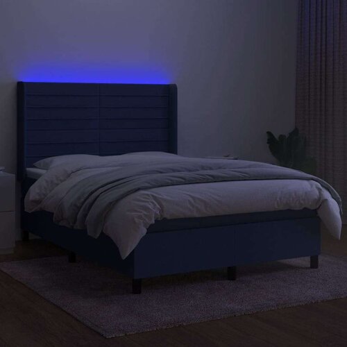  Box spring s madracem LED plavi 140x200 cm od tkanine Slike
