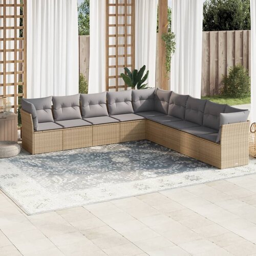 vidaXL 9-dijelni set vrtnih sofa s jastucima bež od poliratana Cijene