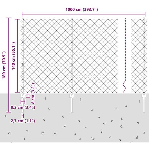 VidaXL Ograda od lančanih veza sa 20 U-postova Siva 1,4x10 m Čelik Slike