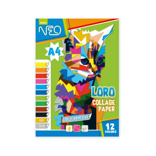 Loro, kolaž papir, 12 boja, samolepljiv, A4 ( 100923 ) Slike