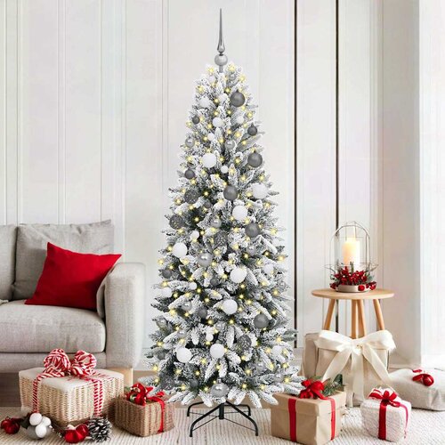 VidaXL Umjetnobožićnodrvce S LED lampica Bijelo 180cm PVC Slike
