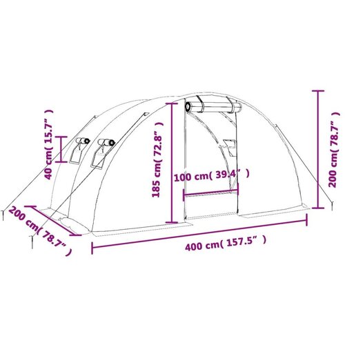  Staklenik s čeličnim okvirom bijeli 8 m&amp;sup2; 4 x 2 x 2 m Slike