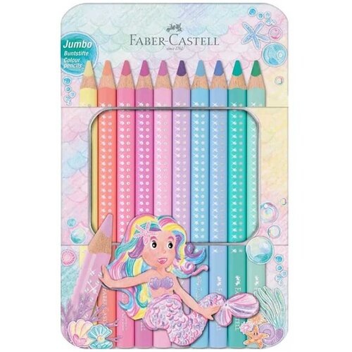 Faber-Castell Faber-Castell: Sparkle Jumbo trikotne pastelne barvice, 10-delni komplet v kovinski &amp;scaron;katli Slike