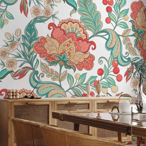  Foto tapeta - Ethnic vegetation - plant motif with ornaments in coloured flowers 98x70 Slike
