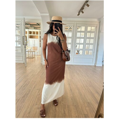 Laluvia Brown Batik Patterned Dress Cene