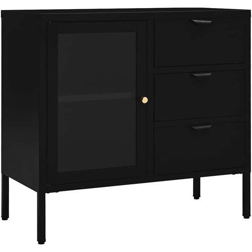  Komoda crna 75 x 35 x 70 cm od čelika i kaljenog stakla Slike